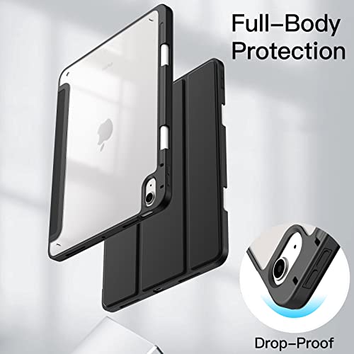JETech Funda para iPad Air 5/4 (10,9-Pulgadas, 2022/2020, 5.ª/4.ª Generación) con Pencil Poseedor, Clara Transparente Carcasa Trasera Delgada Soporte Antigolpes Cover Tableta (Negro)