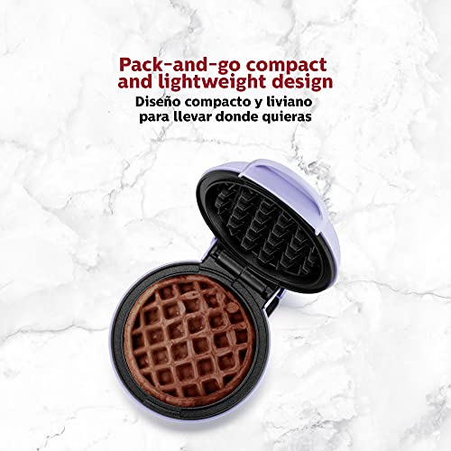 Holstein Housewares Miniwaffles personal/personalizable, revestimiento antiadherente, lavanda, gofres de 4 pulgadas en minutos, ideal para desayuno, almuerzo, almuerzo o aperitivos