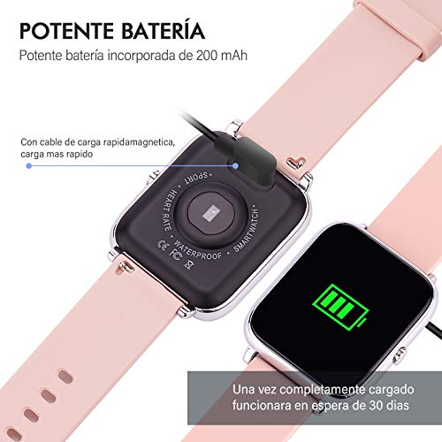 Smartwatch, Reloj Inteligente Mujer y Hombre, Pulsera Inteligente Pantalla  Táctil Impermeable IP67, Reloj Deportivo con Monitor De Frecuencia  Cardíaca, Monitor De Calorías, Podómetro,GPS, etc., Moda de Mujer