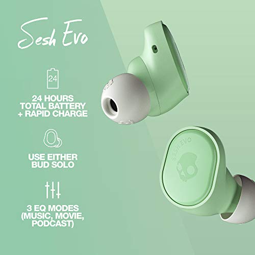 Skullcandy Sesh Evo True Wireless In-Ear Auriculares Bluetooth Compatible con iPhone y Android / Estuche de carga y micrófono / Ideal para gimnasio, deportes y juegos IP55 Resistente al agua - Verde