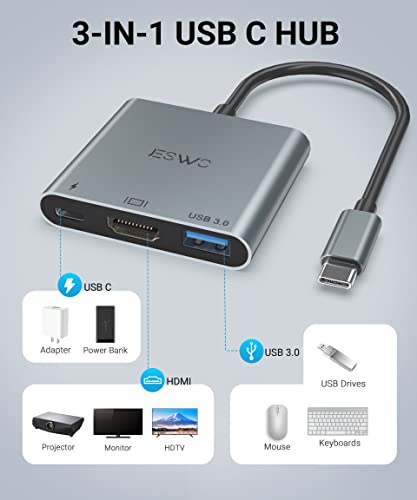 Adaptador USB C a HDMI, adaptador Qidoou tipo C multipuerto USB C Hub con  salida HDMI 4K, puerto USB 3.0 y puerto de carga USB-C compatible con