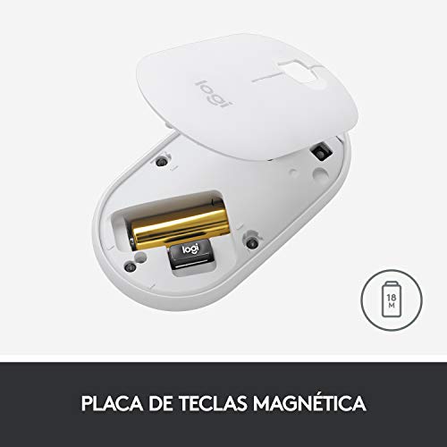 Logitech M350 Pebble, Mouse inalámbrico con Bluetooth o receptor USB de 2,4 GHz, Silencioso y Minimalista, con clic silencioso para Laptop, iPad, PC y Mac - Blanco