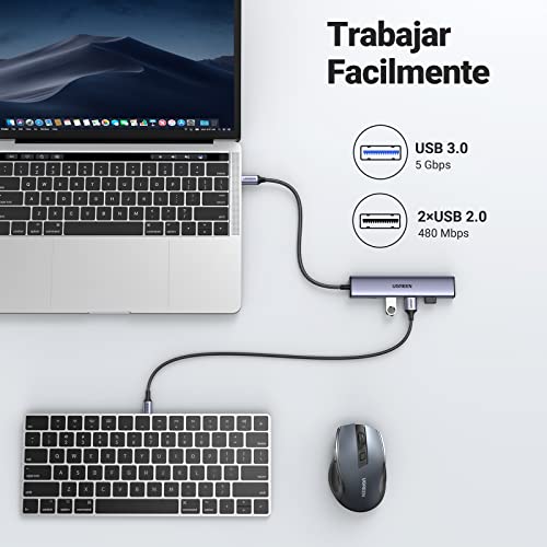 UGREEN USB C Hub, 5 en 1 Adaptador USB C Multipuerto Aluminio a 4K@30Hz HDMI,1 USB 3.0 y 2 USB 2.0 Puertos, PD Carga Compatible con M1 M2 MacBook Pro/Air/iPad/Galaxy S23, Chromebook, DELL XPS y Más