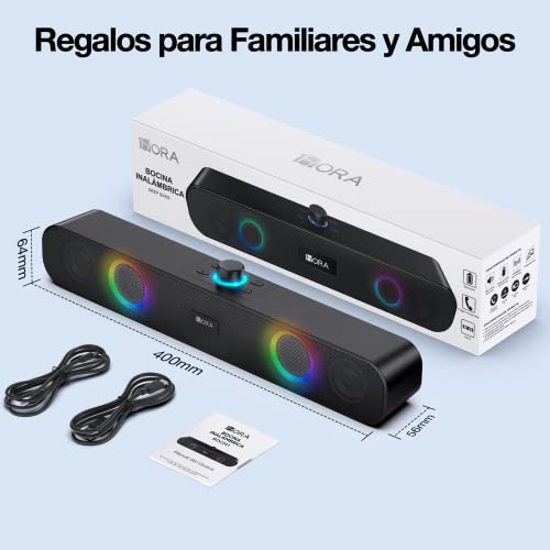 1 Hora Bocina Bluetooth, Bocinas para PC, RGB Altavoces Inalámbricos Bluetooth 5.0 Sonido Potente, 8 Colores de Luces, Soporte 3.5 mm AUX/TF/USB/Bluetooth para Interior, Hogar y Fiesta