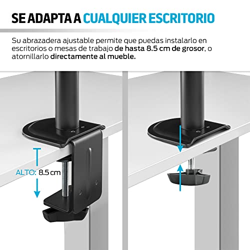 Redlemon Soporte para Monitor de Hasta 32” Pulgadas (9 Kg), Base para Escritorios de 1 a 9 cm de Grosor, Compatibilidad Universal, Ajuste Horizontal y Vertical, Fácil de Colocar con Kit de Instalación