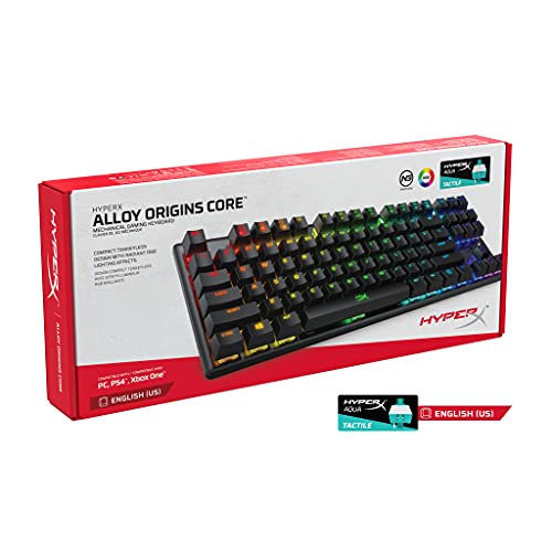 HyperX Alloy Origins Core TKL Teclado mecánico táctil con cable Aqua Switch para juegos con iluminación trasera RGB (Reacondicionado)