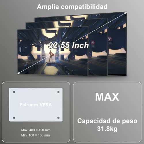 Salandens Soporte TV Movible, Base para TV para Pantallas De 32″ a 55 ″,Soporte De Pared Articulado,Soporta hasta 31.8 Kg,Máx Vesa 400x400 Mm,Acero Súper Reforzado.