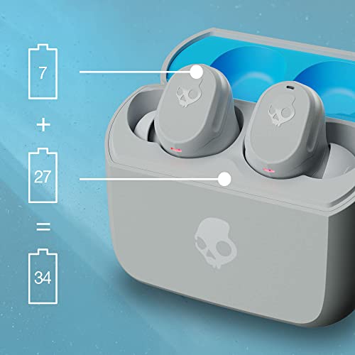 SKULLCANDY Mod Auriculares intrauditivos inalámbricos Bluetooth/compatibilidad iPhone y Android / 34 Horas de Audio/Ideal para Gimnasio y música/clasificación IP55 / micrófono Integrado - Gris