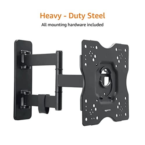 Amazon Basics - Soporte de pared para monitor de TV articulado de movimiento completo para televisores de 26 a 55 pulgadas y paneles planos de hasta 80 libras, color negro