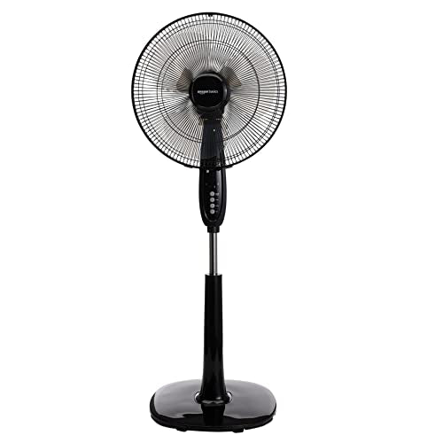 Amazon Basics - Ventilador oscilante de doble hoja con control remoto, 16 pulgadas, color negro