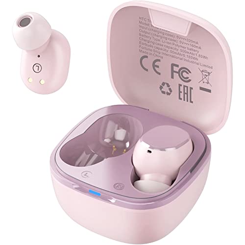 HTC Audifonos Inalambricos Bluetooth 5.3 Audífonos Inalámbricos Auriculares Wireless Earbuds con micrófono Incorporado Control Táctil con Graves Profundos para Llamadas, Oficina, Deporte (Rosa)