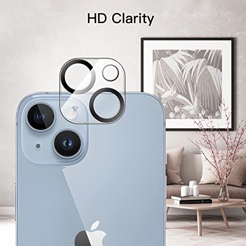JETech Protector de Pantalla Cobertura Completo para iPhone 14 6,1 Pulgadas y Protector Lente Cámara, Mica Cristal Vidrio Templado, HD Transparente, 2 Paquetes Cada Uno