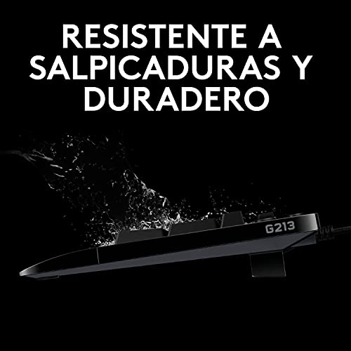 Logitech G213 Prodigy Teclado Gaming en inglés, RGB LIGHTSYNC, Teclas retroiluminadas, Resistente a Salpicaduras, Teclas personalizables, Controles Multimedia Dedicados - Negro