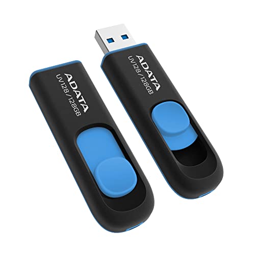 ADATA 128 GB Memoria Flash USB 3.0 Deslizable Color Negro con Azul (Modelo UV128)