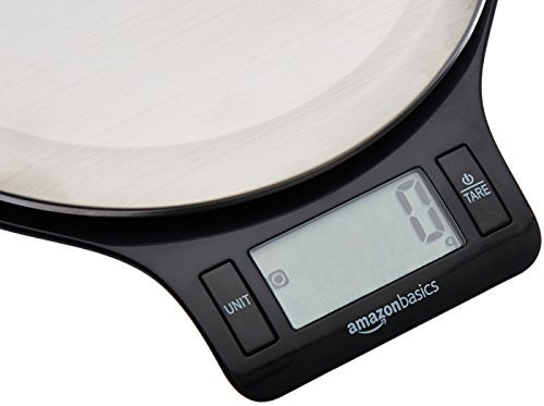 Amazon Basics - Báscula digital de acero inoxidable para cocina con pantalla LCD, pilas incluidas