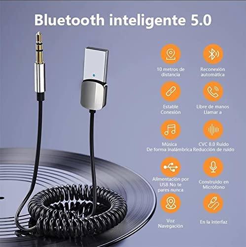 Adaptador Bluetooth Auto, Bluetooth 5.0 Adaptador para Coche, 3.5mm AU