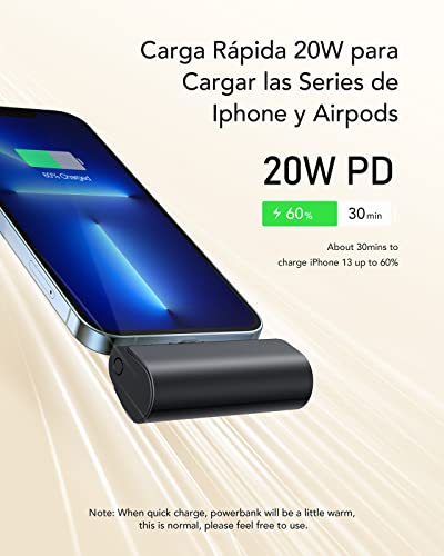 Mini Power Bank Portátil PD 20W para iPhone con Cable Integrado,Batería Portátil Inalámbrico Carga Rápida Banco de Energía 5000 mAh Compatible con iPhone 11 Pro/XS/XS MAX/XR para Día De San Valentín