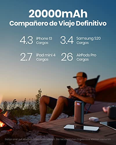 INIU Power Bank 20000mAh, 22.5W PD3.0 QC4.0 Carga Rápida Bateria Portatil, USB C Pila Portatil de 3 Salidas, Linterna Cargador para Celular Compatible con iPhone 14 13 12 Samsung Xiaomi Google iPad