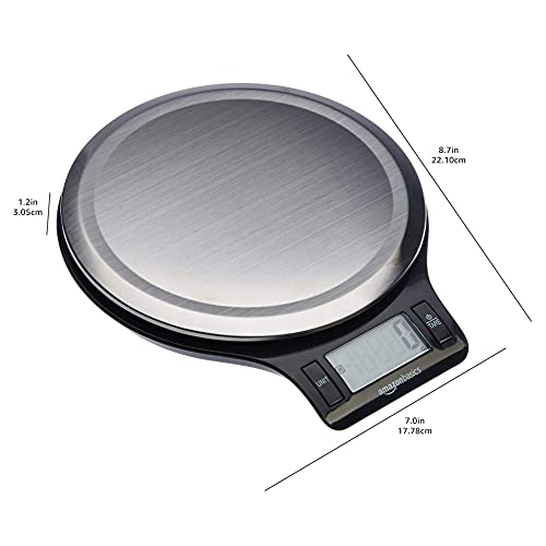 Amazon Basics - Báscula digital de acero inoxidable para cocina con pantalla LCD, pilas incluidas