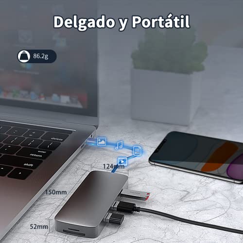 USB C HUB,10 en 1 Adaptador USB C a HDMI 4K, con VGA, Puerto de Carga PD de 100W,USB 3.0/2.0 y Gigabit Ethernet Puerto,Lector de Tarjetas SD/TF,3.5mm Interfaz de Audio,HUB USB C 3.0 Tipo C Docking Station para MacBook Pro/Air, SurfaceBook 2, XPS13