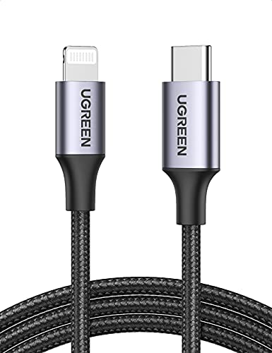 UGREEN Cable USB C a Lightning Nylon Trenzado MFi Certificado Compatible con iPhone 14/13/13 Pro/13 Pro Max/12/12 Pro/11/XS MAX/8 Plus, iPad Pro, Carga Rapida para iPhone con Cargador Tipo C (2M)