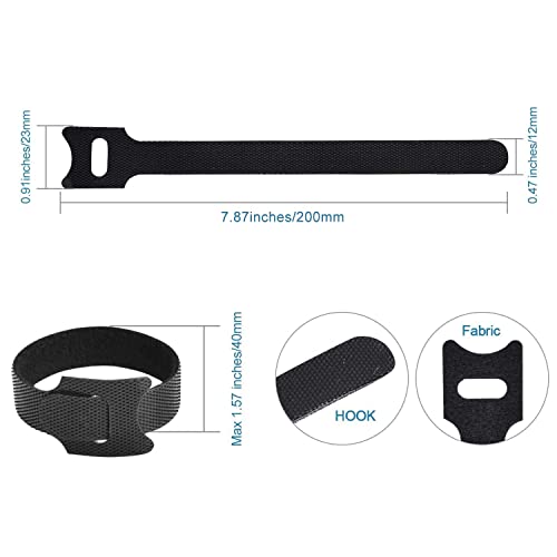 Ataduras de Cables Reutilizables - Bridas para Cables Organizador Cables Ties de Correas con Gancho y Bucle de Cuerda para la Gestión de Cables y Organización de Escritorio u Oficina (200*12MM,50 Pack)