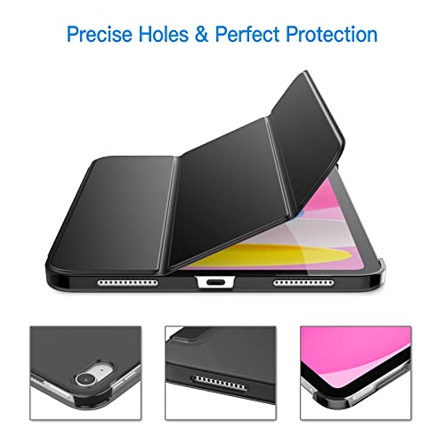 JETech Funda para iPad 10 (10.9 Pulgadas, 2022 Modelo, 10.ª Generación), Soporte Delgado con Respaldo Rígido Carcasa con Auto-Sueño/Estela (Negro)