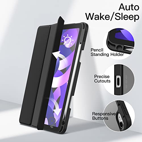 JETech Funda para iPad Air 5/4 (10,9-Pulgadas, 2022/2020, 5.ª/4.ª Generación) con Pencil Poseedor, Clara Transparente Carcasa Trasera Delgada Soporte Antigolpes Cover Tableta (Negro)
