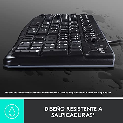 Logitech MK120 Combo Teclado y Mouse con Cable para Windows, Mouse óptico con Cable, Teclado Tamaño Normal, USB Plug-and-Play, Compatible con PC, Laptop - Negro