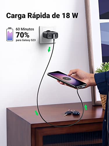 UGREEN Cable USB Tipo C 2 90 Grados, USB C Cable Carga Rápida Nylon Trenzado Compatible con PlayStation5 Samsung S10 S10E S9 S8 Plus Note, Xiaomi, Huawei P10, LG, HTC, Motorola, Sony y Tableta (0.5m)