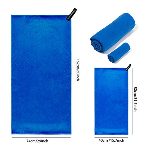 DQST Toalla Microfibra Secado Rápido 2 Pack, Toalla de Viaje Ligera y Portatil, Toalla Deportiva para Playa, Natación, Yoga, Gimnasio, Camping, Senderismo, ect (Azul, 2PACK)