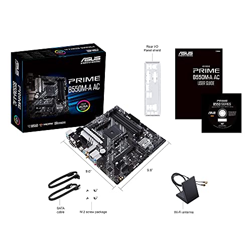 Asus Motherboard AMD B550, Prime B550M-A AC, AM4 mATX con PCIe 4.0, dual M.2, WiFi, HDMI, D-Sub, DVI, SATA 6 Gbps, puertos USB 3.2 Gen 2 e iluminación Aura Sync RGB
