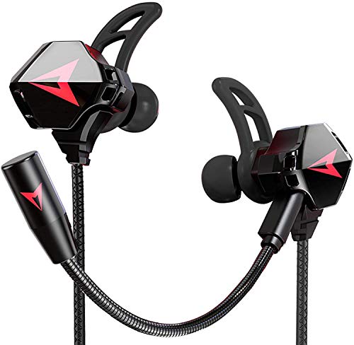 KAMYSEN Audífonos Gaming InEar,con micrófono Dual Desmontable,Auriculares Juego con Cable,para Juegos móviles,Nintendo Switch, PS4, Xbox One, Celulares, Tablets, Laptops (Negro)