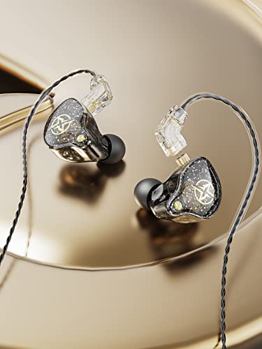 Auriculares intraurales con cable, Colorful Hybrid monitores intraurales, auriculares HiFi de graves profundos con cables desmontables con pin B, auriculares aislantes de ruido (micrófono) (Negro)