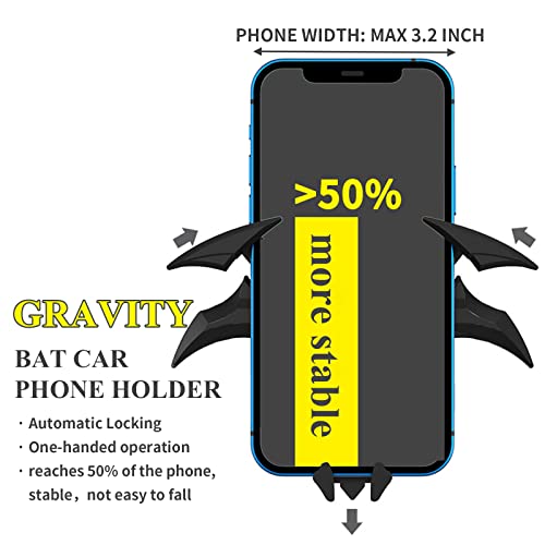 RFSRZ Soporte para teléfono de murciélago para coche, montaje de murciélago de ventilación de coche, accesorios de coche geniales para hombres, soporte universal para teléfono celular, decoraciones de murciélago, coleccionables, bloqueo automático de grav