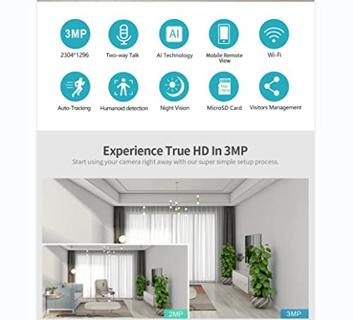 Camaras de Seguridad 3MP Wifi Inalambricas Rotating IP Cámaras Tipo Domo, ARKARTECH 3MP(2304×1296P) Sistema de Camaras de Vigilancia 360 Grados Monitor para Bebé, 32 pies de Visión Nocturna por Infrarrojos, Audio Bidireccional, Detección de Movimiento,Ras