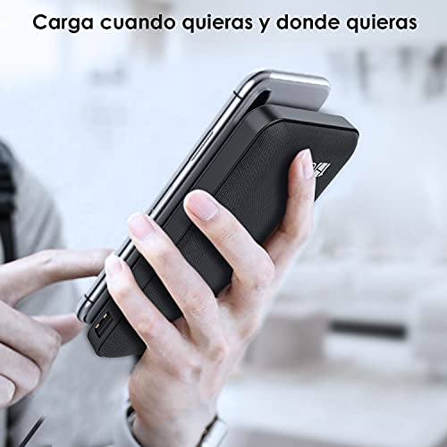 1 Hora Power Bank 10000 mah Ultra Slim de Bateria Portatil con 4 Cables Incorporados Tipo C USBc y Luz Carga Powerbank 10000 Compatible para IP, Samsung, Xiaomi,Negro