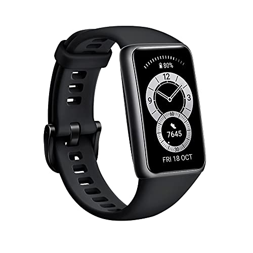HUAWEI Band 6- Banda Inteligente, Pantalla FullView 1.47", Monitoreo de SpO2, Monitor de Ritmo y Sueño, 2 semanas de Batería- Negro