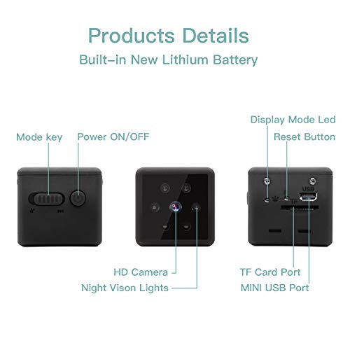 Camara Espia, Mini Camara Espia 1080P HD Cámara Espía de Seguridad con Visión Nocturna Detección de Movimiento Grabación en Bucle Mini Camara para Interiores o Exteriores Admite Tarjeta Micro SD 128GB