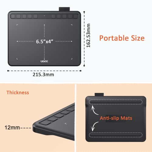 UGEE Tableta Gráfica S640, 6,5x4 Pulgadas Tableta de Dibujo Portátil Ultradelgada, 8192 Niveles de Sensibilidad la Presión con 10 Teclas de Acceso Rápido para Windows, Mac OS, Linux & Android