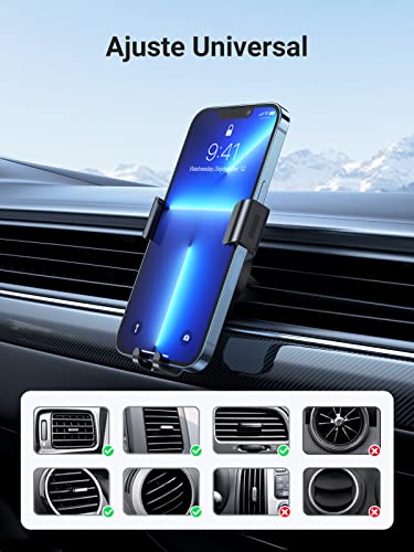 UGREEN Soporte Celular Auto por Gravedad para Ventilación, Porta Base Celular para Automóvil, Car Phone Holder Compatible con Celular de 4.7''-7'', como iPhone 14 13 12 Pro Max, Galaxy S23 Ultra, S23, S22 Ultra, Redmi, Gris