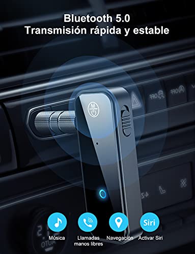 Receptor Bluetooth 5.0 para Auto,Bluetooth Música Audio Estéreo Adaptador Receptor,Manos Libres Bluetooth Receiver de Coche con AUX Adaptador de Audio 3.5mm,para El Hogar MP3 para Coche Música Sistema de Sonido Llamar Micrófono Incorporado