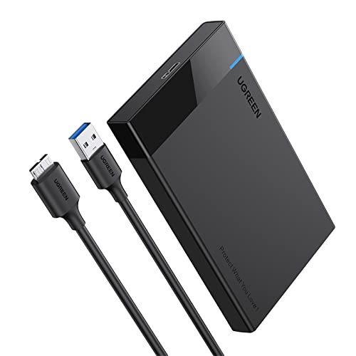 UGREEN Carcasa de Disco Duro 2.5'' , Caja de Disco Duro USB 3.0 con UASP, Compatible con 2.5'' HDD SSD SATA I/II/III de 7mm 9.5mm, 6TB MAX con 50cm Cable Extraíble Compatible con MacBook, PS5, Xbox X/S, PS4