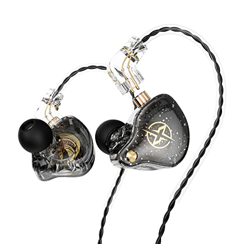 Auriculares intraurales con cable, Colorful Hybrid monitores intraurales, auriculares HiFi de graves profundos con cables desmontables con pin B, auriculares aislantes de ruido (micrófono) (Negro)
