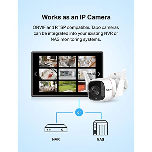 TP-LINK Tapo C310, cámara de seguridad Wi-Fi para exteriores, definición de 3MP, alarma de luz y sonido, visión nocturna, funciona con Alexa