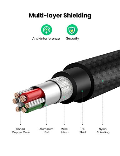 UGREEN Lightning Cable, (MFI Certificado) Cable Nylon Trenzado 8 PIN Compatible con iPhone 14/13/13 Pro/13 Pro Max/12/12 Pro/11/XS MAX/8 Plus, iPad Pro, ipad mini 4 3, Air Pro, iPod, y Más(2M, Negro)