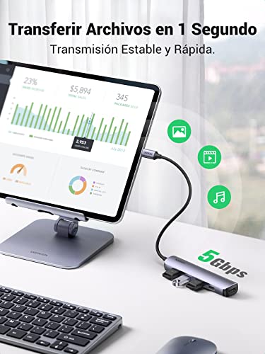 UGREEN USB C Hub, 5 en 1 Adaptador USB C a 4K HDMI, 4 USB 3.0 Puertos de 5 Gbps, Compatible con MacBook Pro/Air/iPad/Galaxy Note, Chromebook, DELL XPS