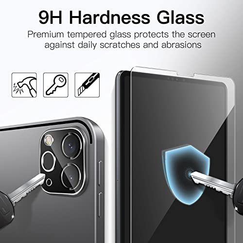 JETech Protector Pantalla para iPad Pro 11 Pulgadas, 2022/2020/2021 (4.ª/3.ª/2.ª Generación) y Protector Lente Cámara,Mica Cristal Vidrio Templado HD, Compatible Pencil y Face ID, 2 Paquetes Cada Uno