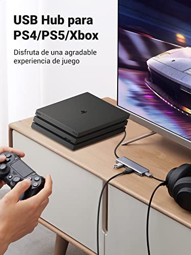 UGREEN Hub USB 3.0, Adaptador de USB 3.0 4 Puertos SuperSpeed 5Gbps Compatible con Macbook, Macbook Pro, PC, Portátil, PS4, PS5, Xbox, Memoria USB, Ratón, Teclado