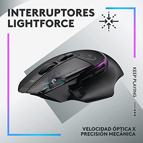 Logitech G502 X Plus Lightspeed Mouse Óptico Inalámbrico RGB para Gaming - Interruptores híbridos LIGHTFORCE, LIGHTSYNC RGB, Sensor Gaming Hero 25K, Compatible con PC - macOS/Windows - Negro